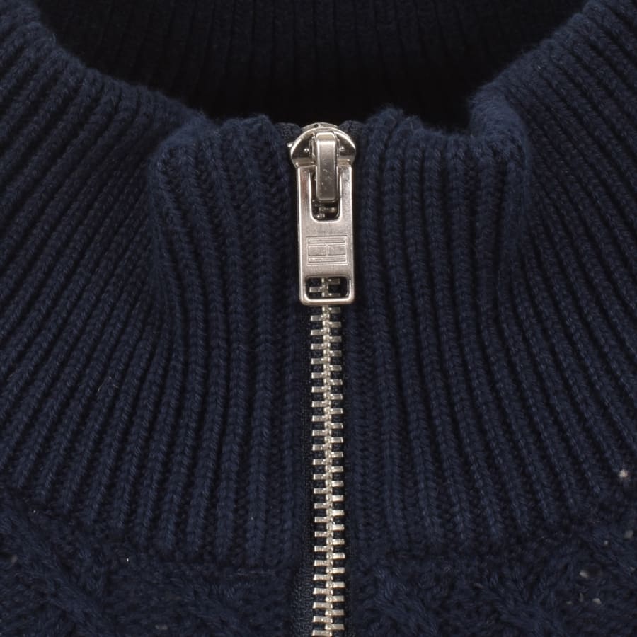 Image number 4 for Tommy Jeans Quarter Zip Cable Knit Jumper Navy