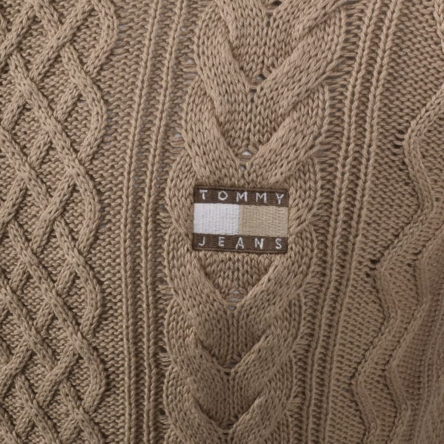 Image number 3 for Tommy Jeans Quarter Zip Cable Knit Jumper Beige