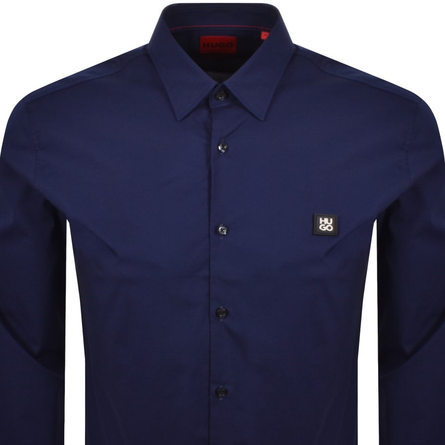 Image number 2 for HUGO Long Sleeved Ermo Shirt Navy