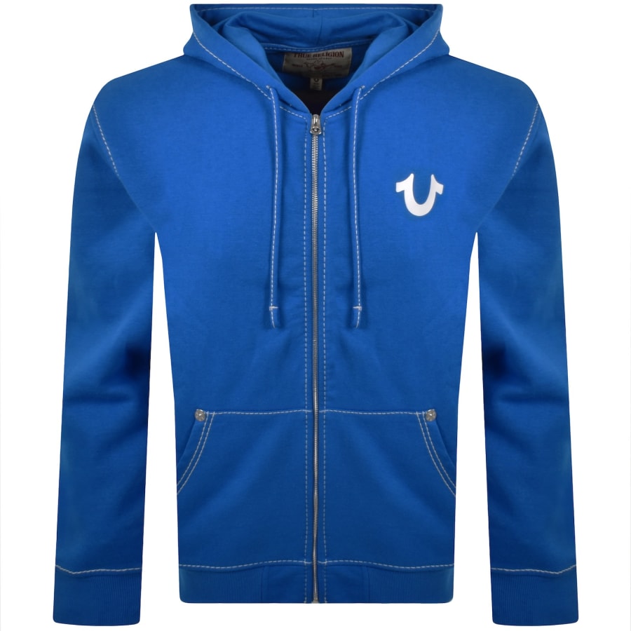 Image number 2 for True Religion Big T Zip Up Hoodie Blue