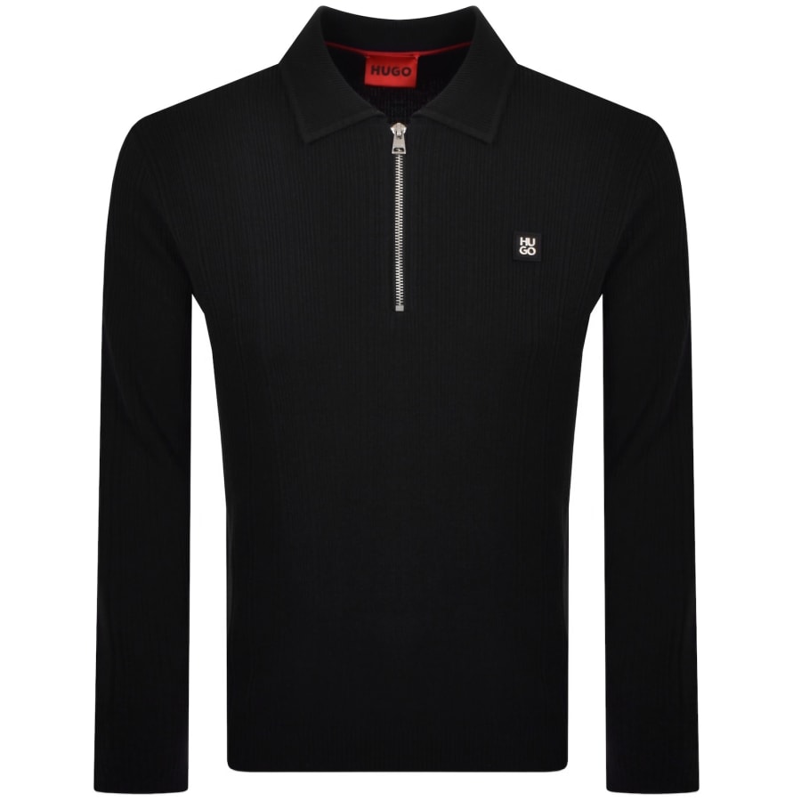 Image number 1 for HUGO Sastoro Knit Polo Jumper Black