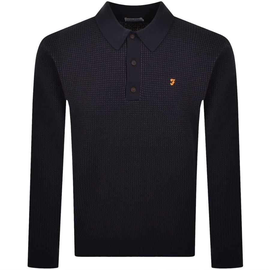 Image number 1 for Farah Gateacre Knit Polo Shirt Navy