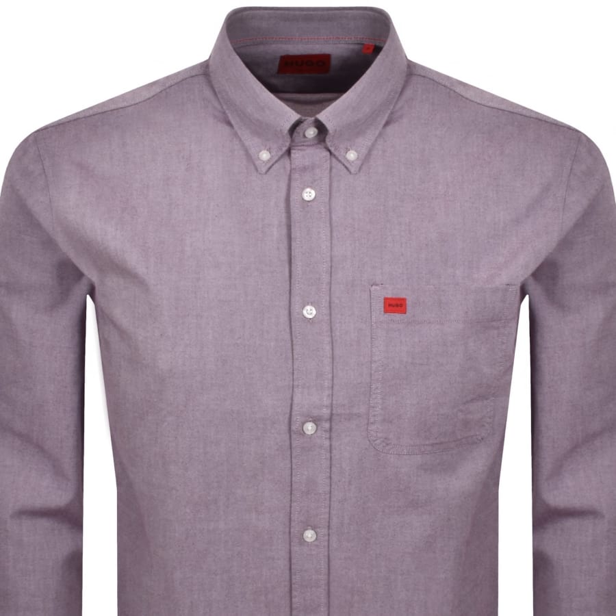 Image number 2 for HUGO Long Sleeved Evito Shirt Dark Red