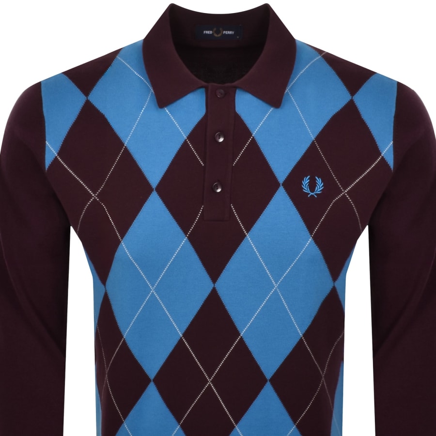 Image number 2 for Fred Perry Argyle Knited Polo Burgundy