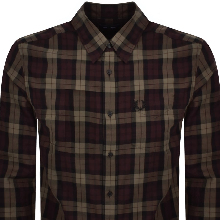 Image number 2 for Fred Perry Tartan Twill Shirt Burgundy