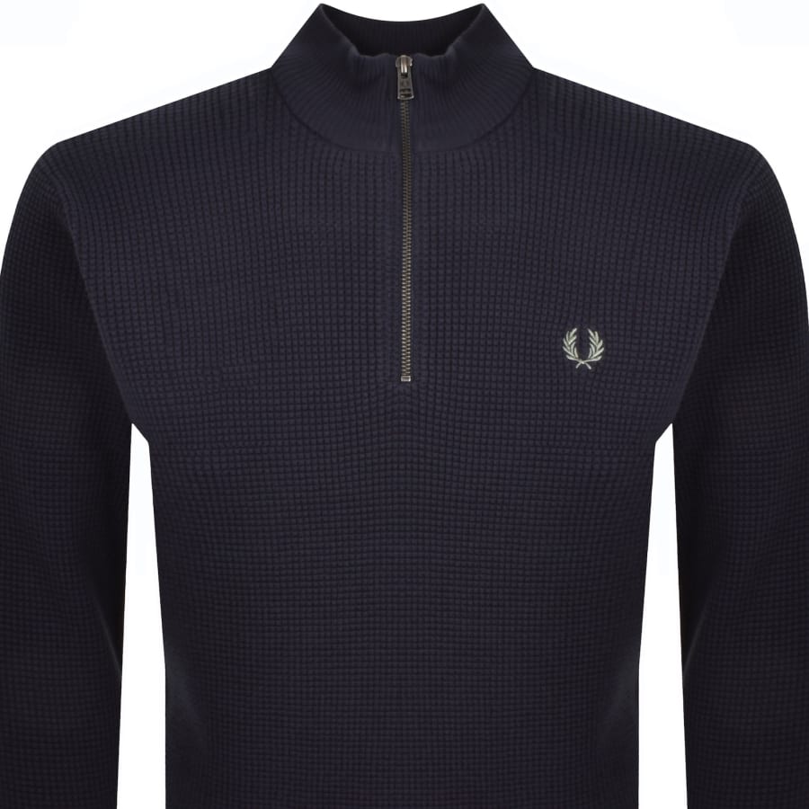 Image number 2 for Fred Perry Half Zip Waffle Knit Jumper Navy