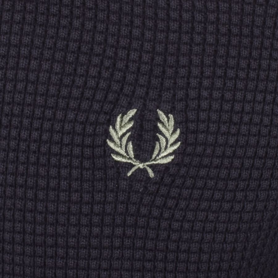 Image number 3 for Fred Perry Half Zip Waffle Knit Jumper Navy