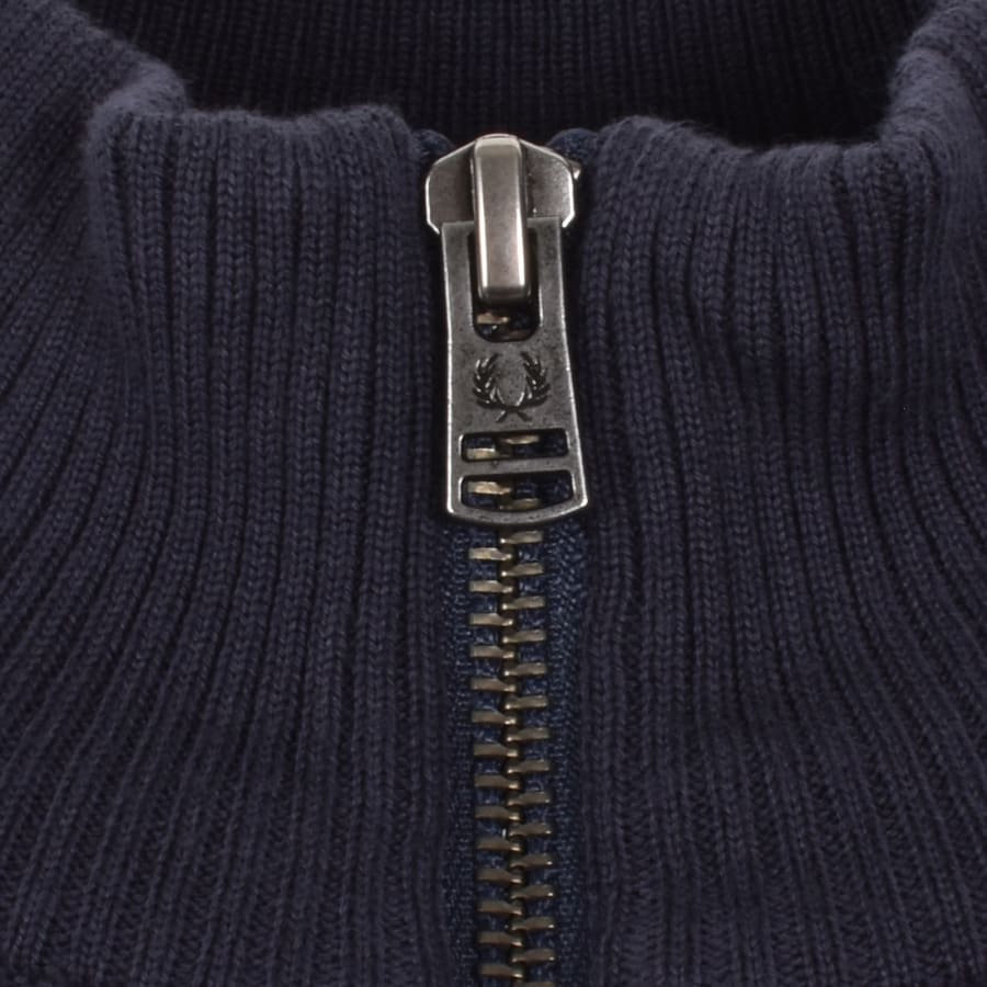 Image number 4 for Fred Perry Half Zip Waffle Knit Jumper Navy