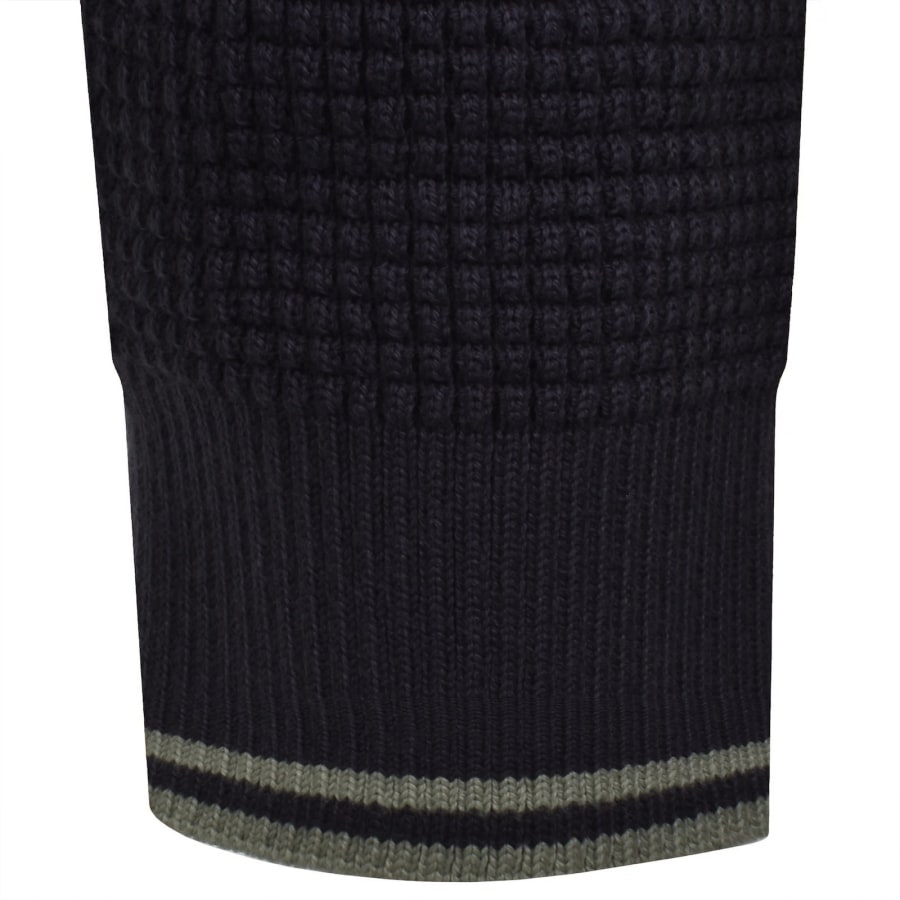 Image number 5 for Fred Perry Half Zip Waffle Knit Jumper Navy