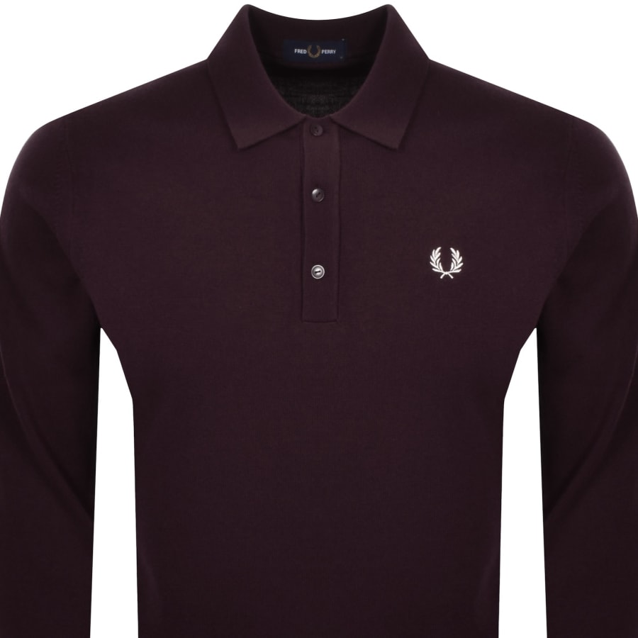 Image number 2 for Fred Perry Long Sleeve Knit Polo Oxblood