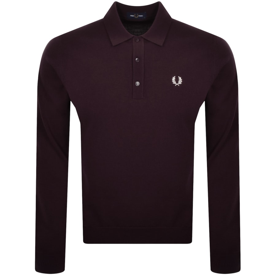 Image number 1 for Fred Perry Long Sleeve Knit Polo Oxblood
