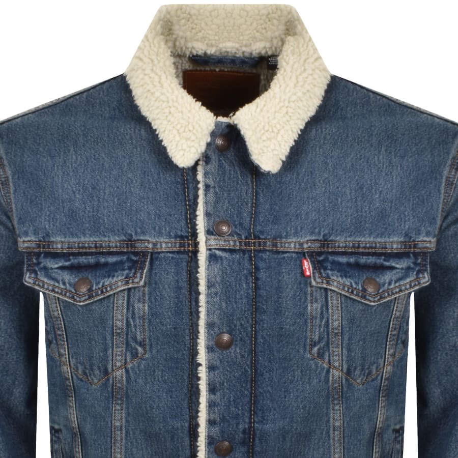 Image number 2 for Levis Denim Sherpa Trucker Jacket Blue