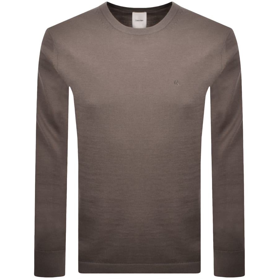 Image number 1 for Calvin Klein Merino Wool Crew Neck Jumper Brown