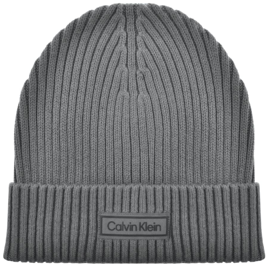 Image number 1 for Calvin Klein Patch Chunky Rib Beanie Grey