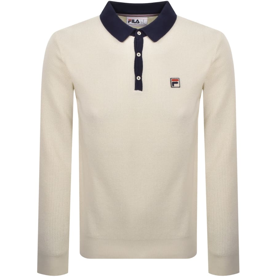 Image number 1 for Fila Nowell Waffle Knit Polo Jumper Off White