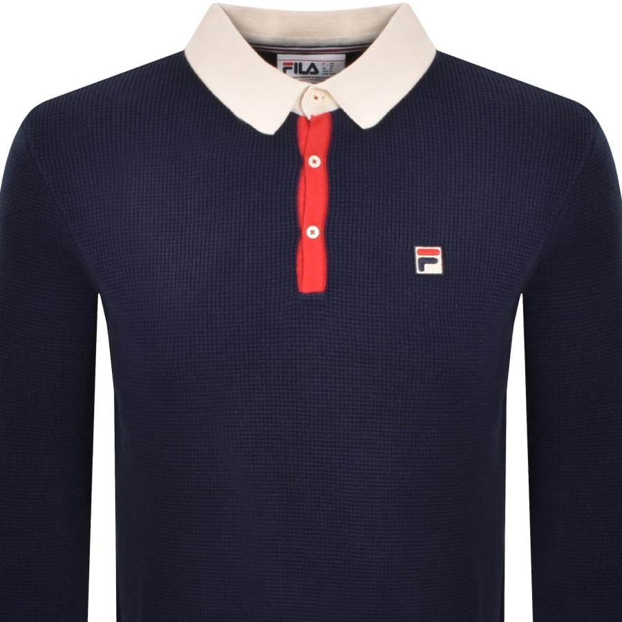 Image number 2 for Fila Nowell Waffle Knit Polo Jumper Navy