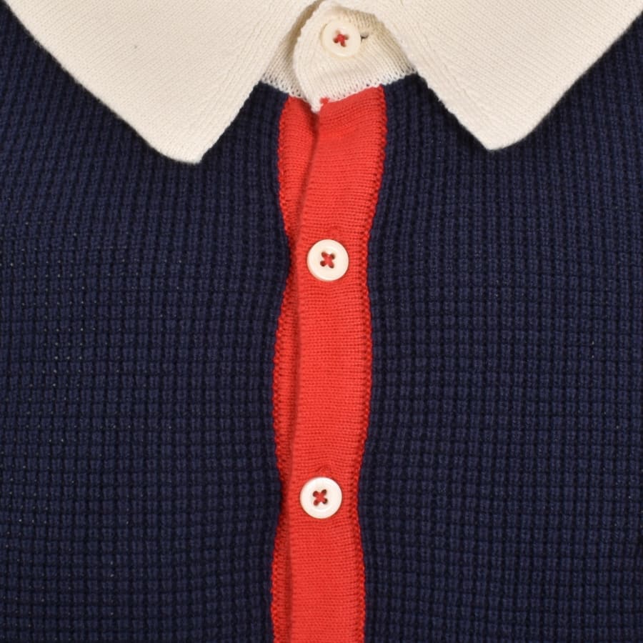 Image number 4 for Fila Nowell Waffle Knit Polo Jumper Navy