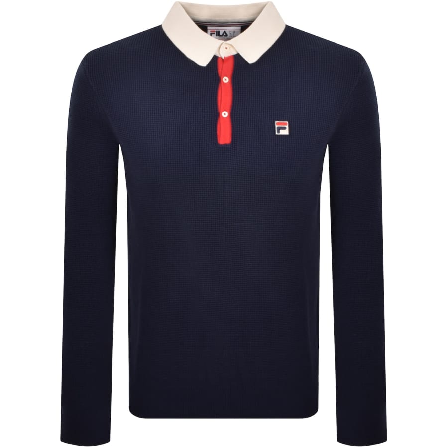 Image number 1 for Fila Nowell Waffle Knit Polo Jumper Navy