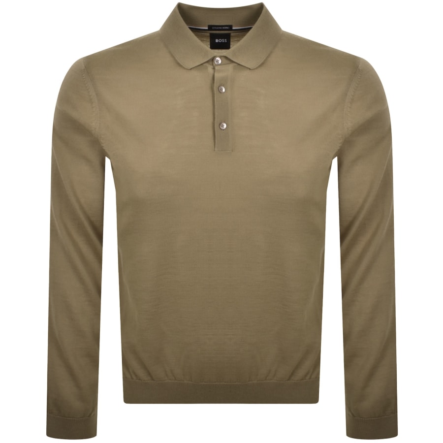 Image number 1 for BOSS Lancione Merino Wool Knit Polo Beige