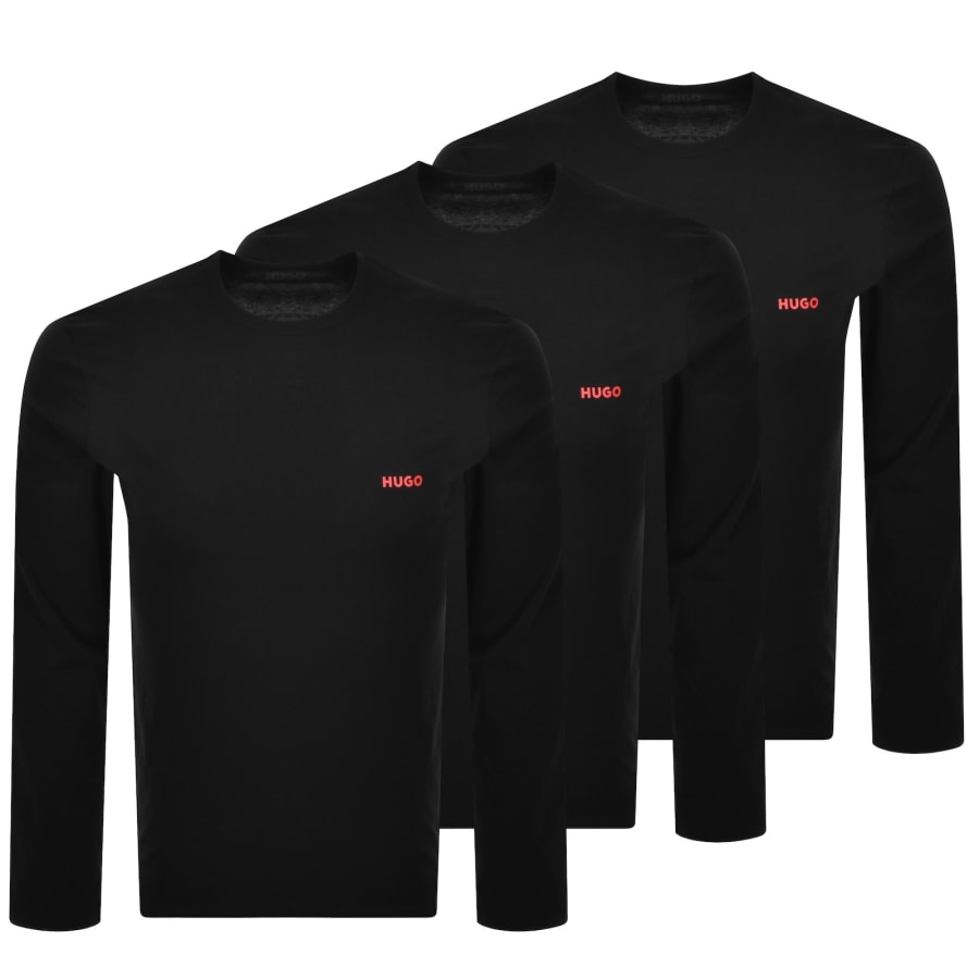 Image number 1 for HUGO 3 Pack Long Sleeve T Shirts Black