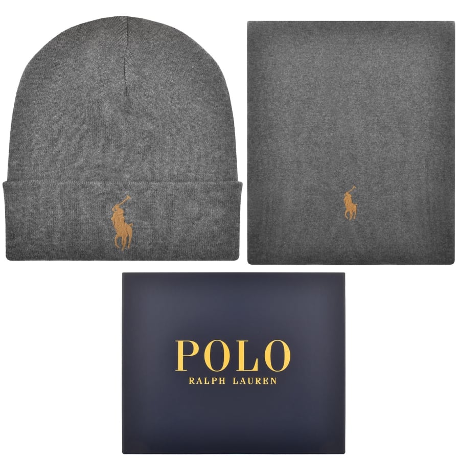 Image number 1 for Ralph Lauren Beanie And Scarf Set Grey
