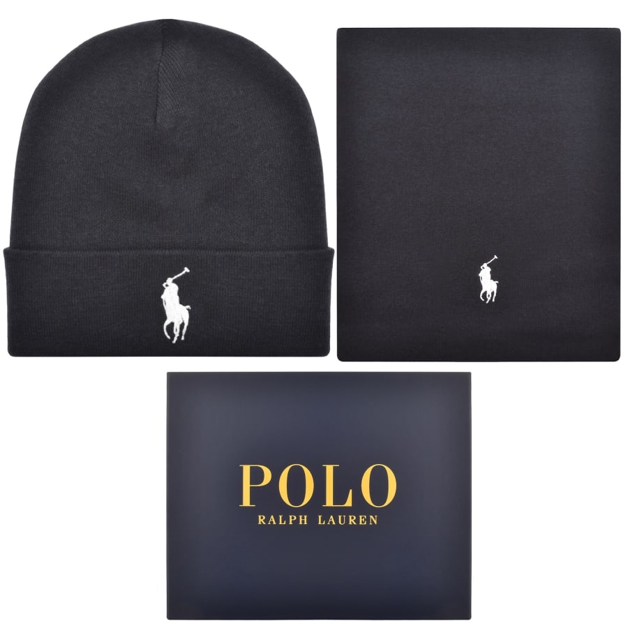 Image number 1 for Ralph Lauren Beanie And Scarf Set Navy