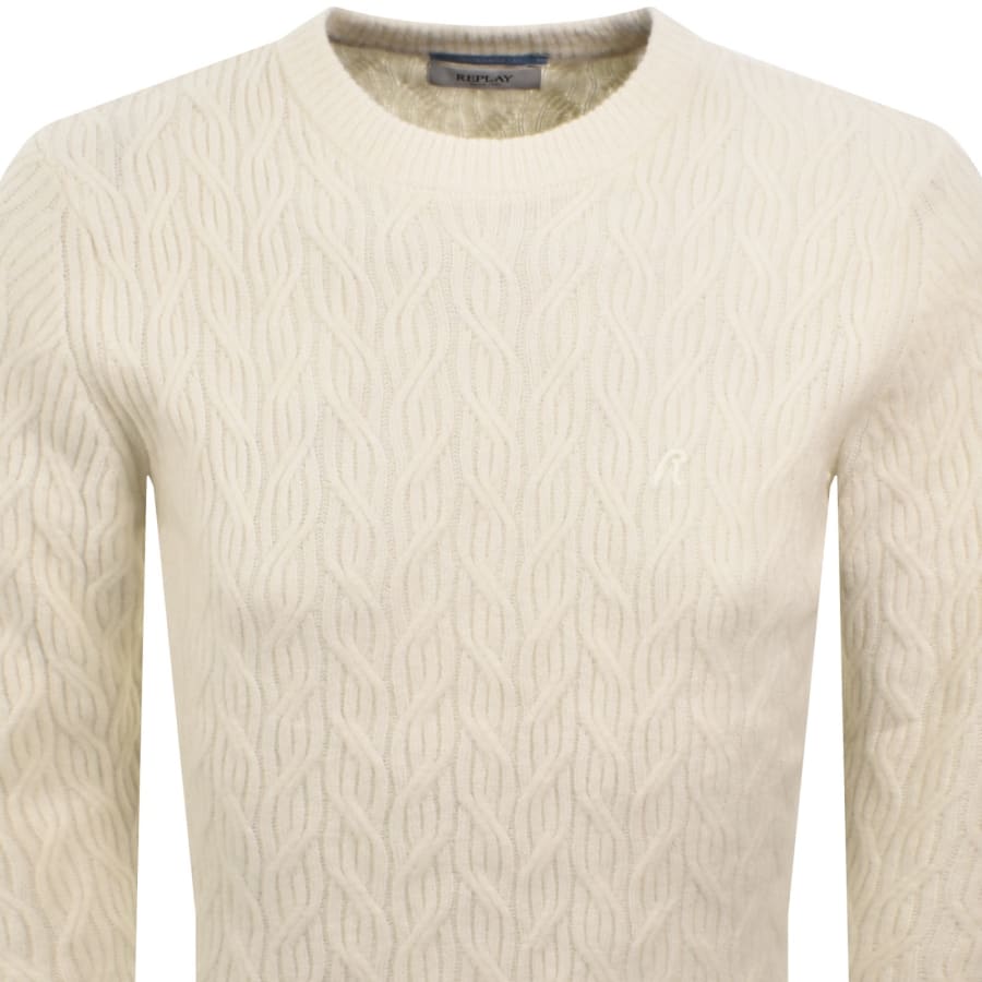 Image number 2 for Replay Crew Neck Knit Jumper Cream