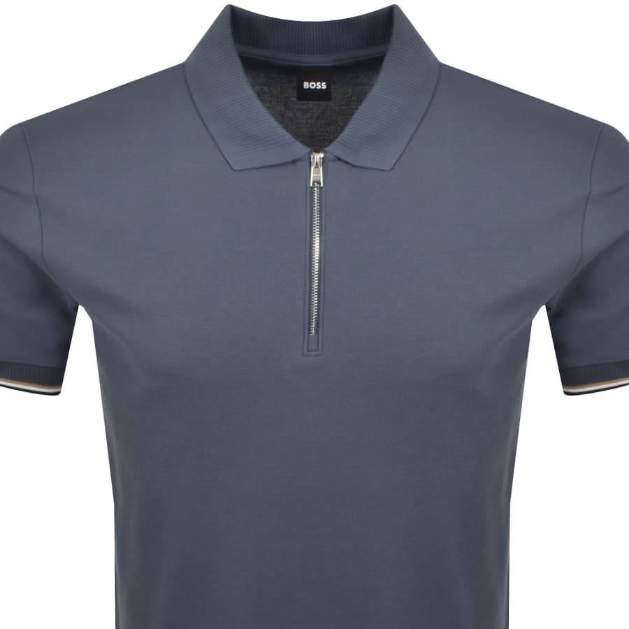 Image number 2 for BOSS Zip Placket Polo T Shirt Blue