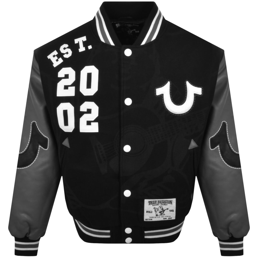 Image number 2 for True Religion Boxy Varsity Jacket Jet Black
