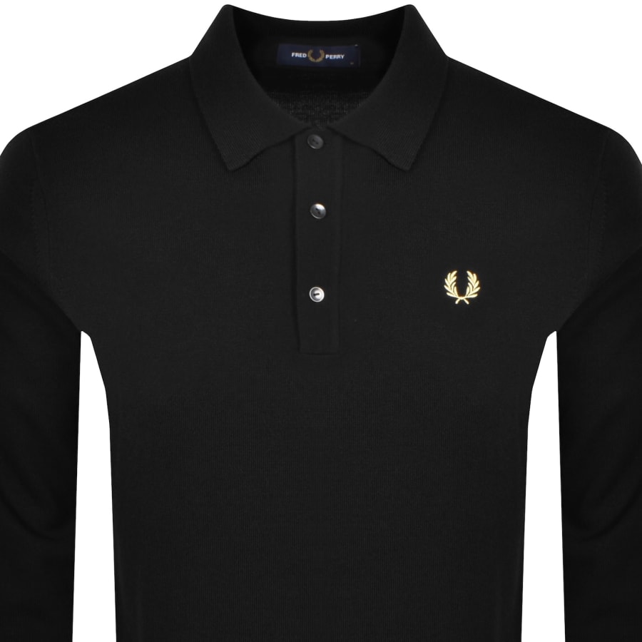 Image number 2 for Fred Perry Long Sleeve Knit Polo Black