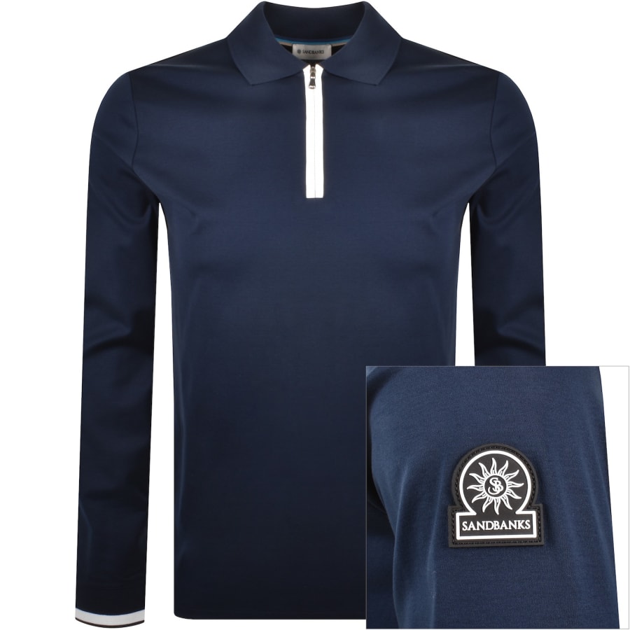 Image number 1 for Sandbanks Silicone Zip Polo Shirt Navy
