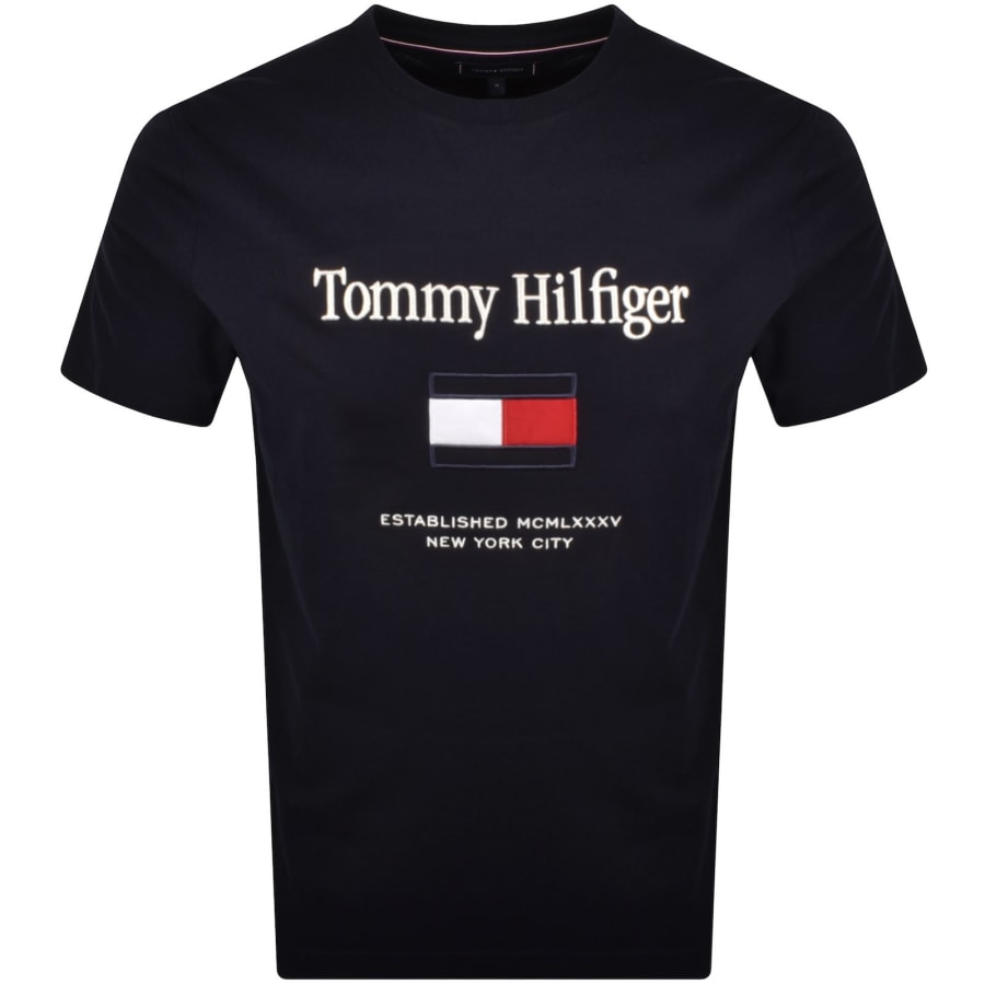 Image number 1 for Tommy Hilfiger Embro Flag T Shirt Navy