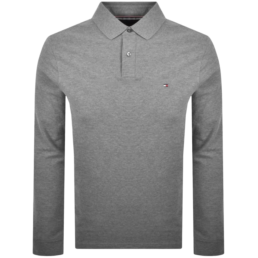 Image number 1 for Tommy Hilfiger Long Sleeved Polo T Shirt Grey