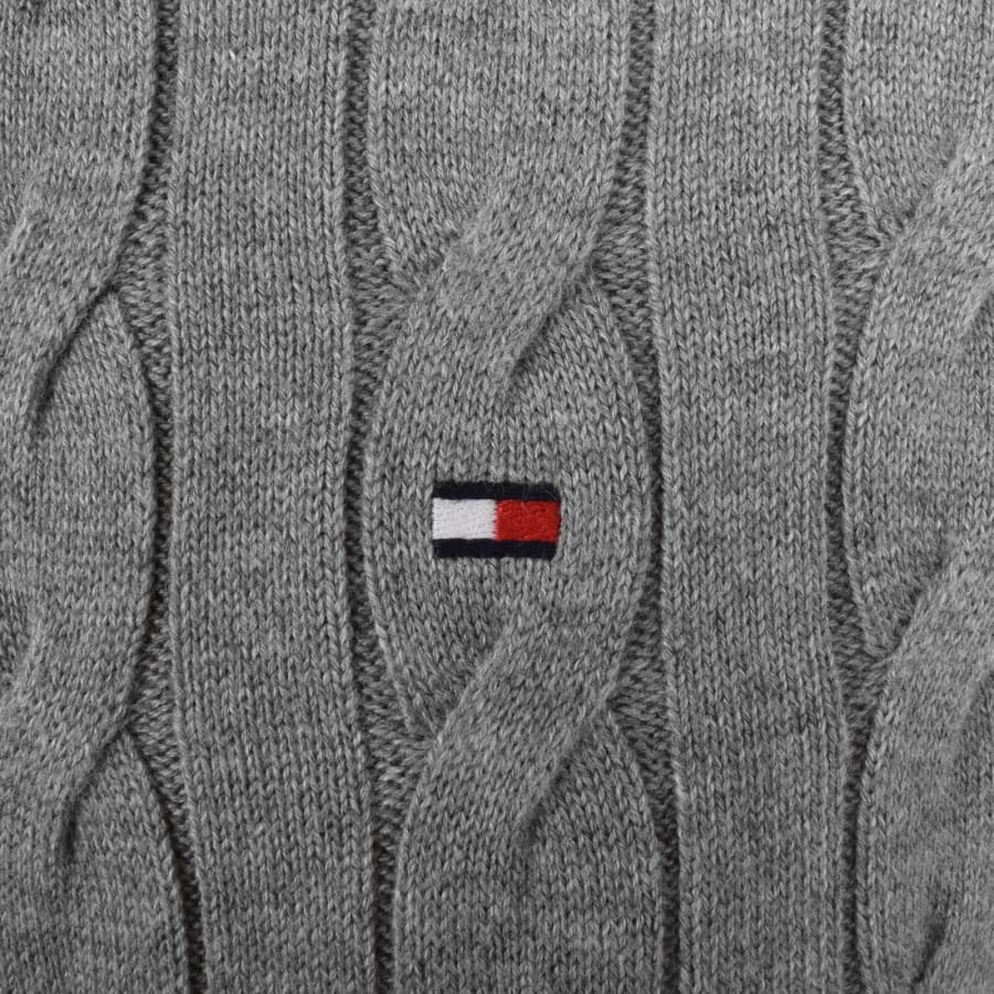 Image number 3 for Tommy Hilfiger Quarter Zip Cable Knit Jumper Grey