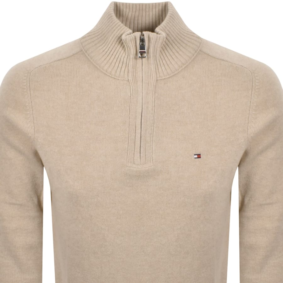 Image number 2 for Tommy Hilfiger Lambswool Zip Jumper Beige