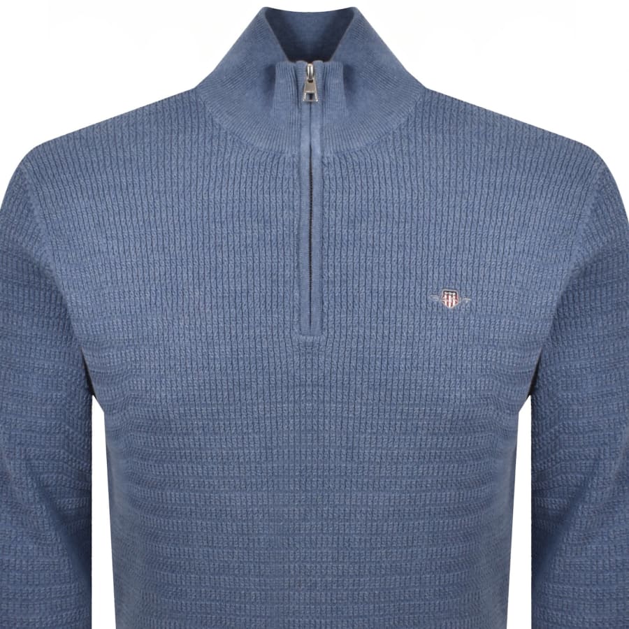 Image number 2 for Gant Cable Knit Half Zip Jumper Blue