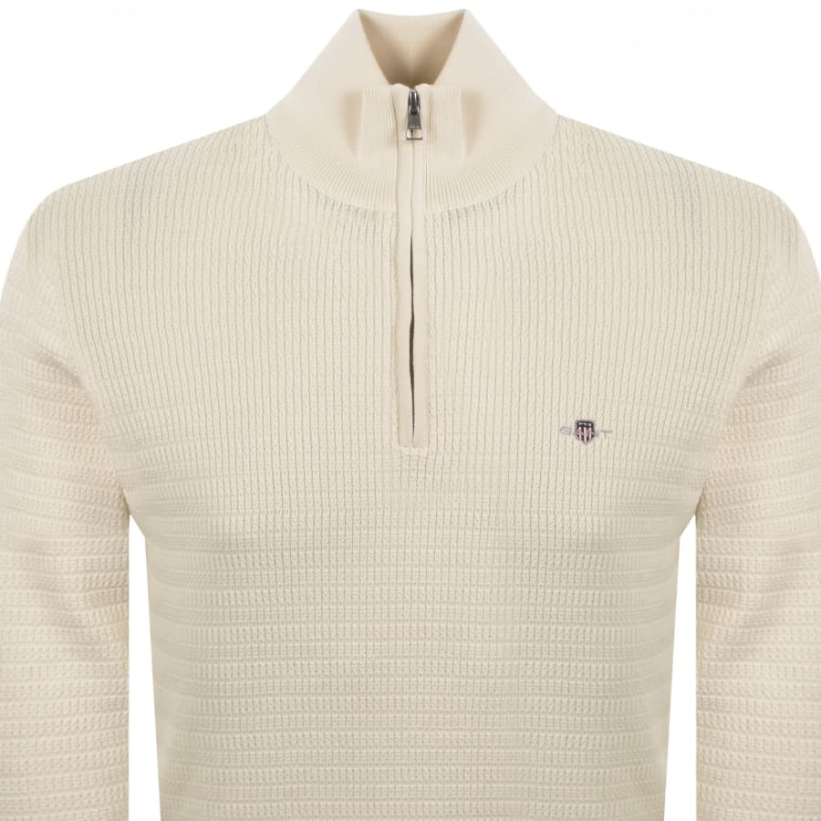 Image number 2 for Gant Cable Knit Half Zip Jumper Cream