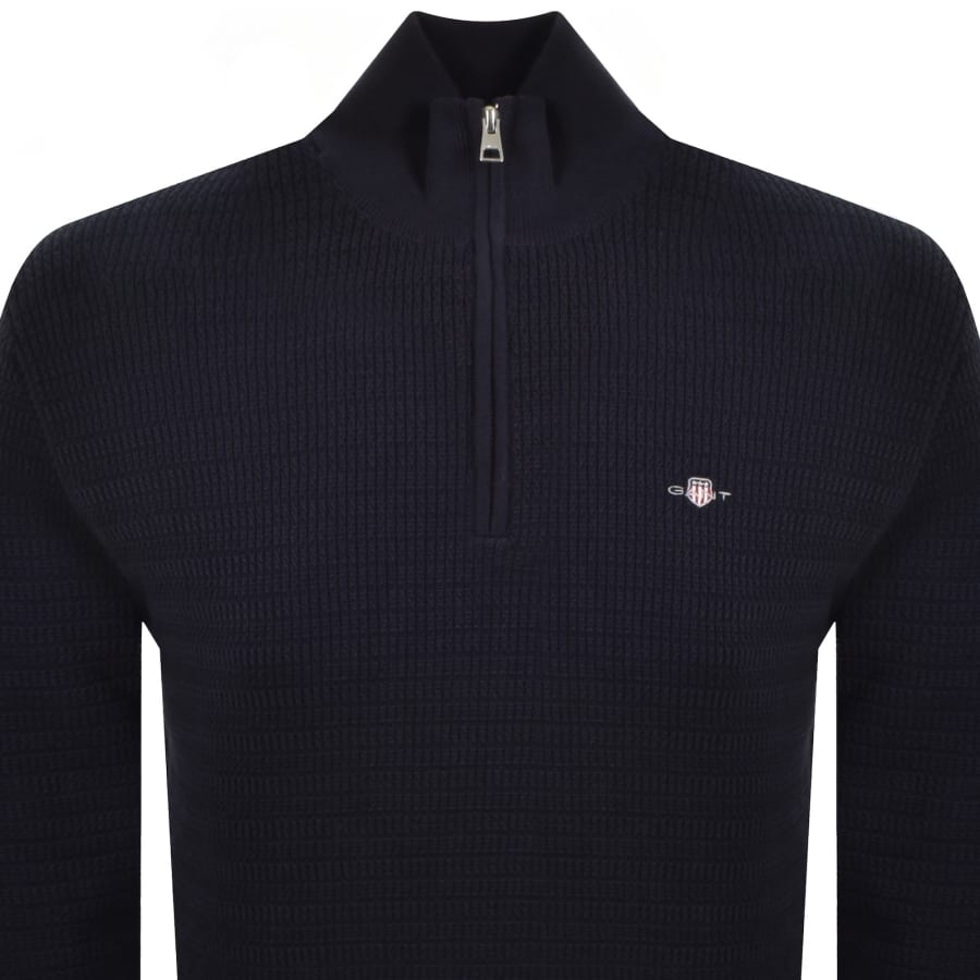 Image number 2 for Gant Cable Knit Half Zip Jumper Navy