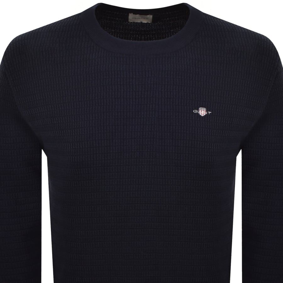 Image number 2 for Gant Cable Knit Crew Neck Jumper Navy