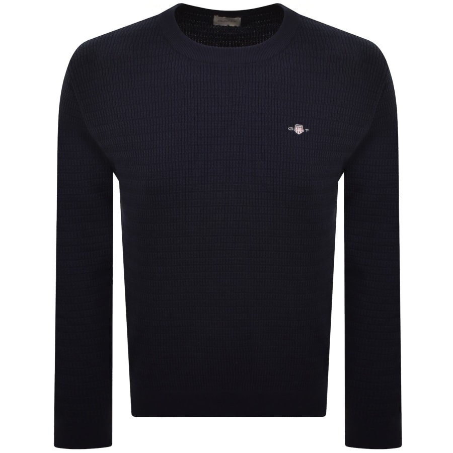 Image number 1 for Gant Cable Knit Crew Neck Jumper Navy