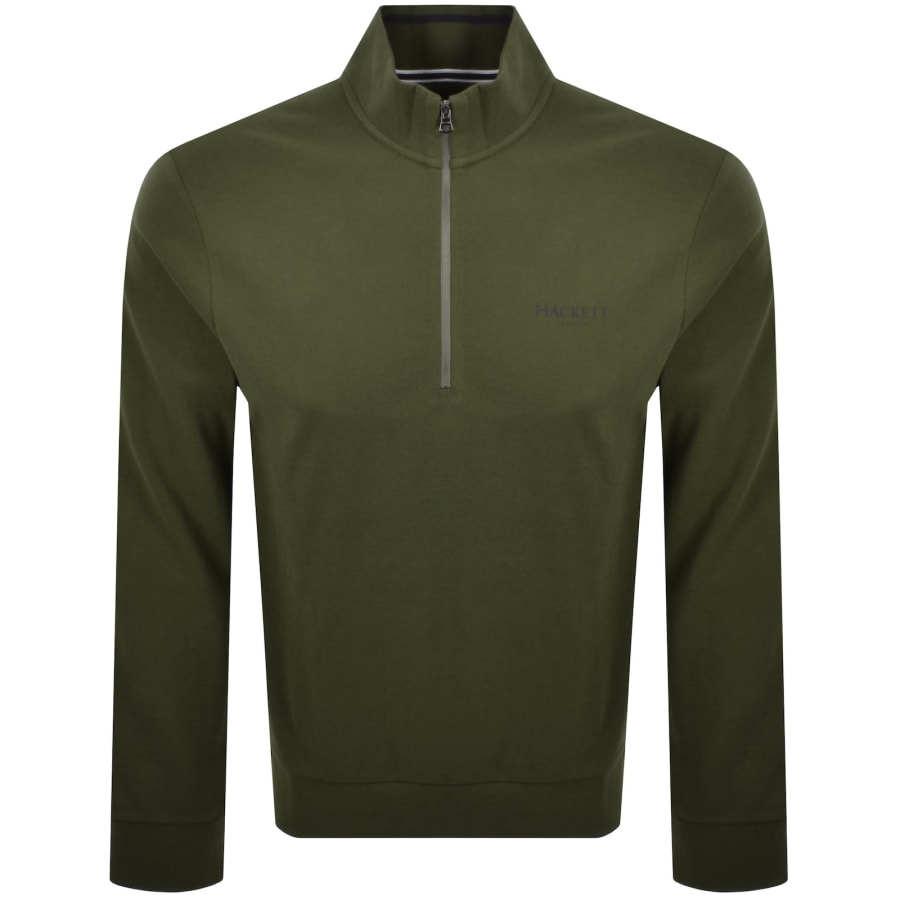Image number 1 for Hackett Half Zip Pique Sweatshirt Green