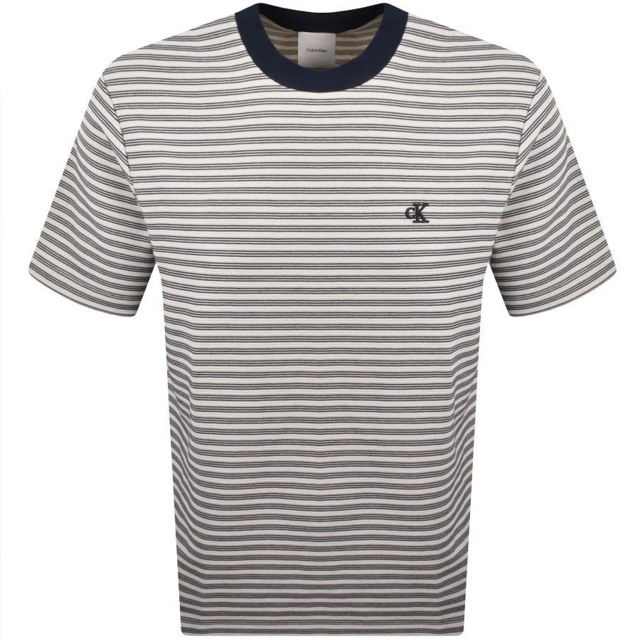Image number 1 for Calvin Klein Striped Ottomen T Shirt Off White