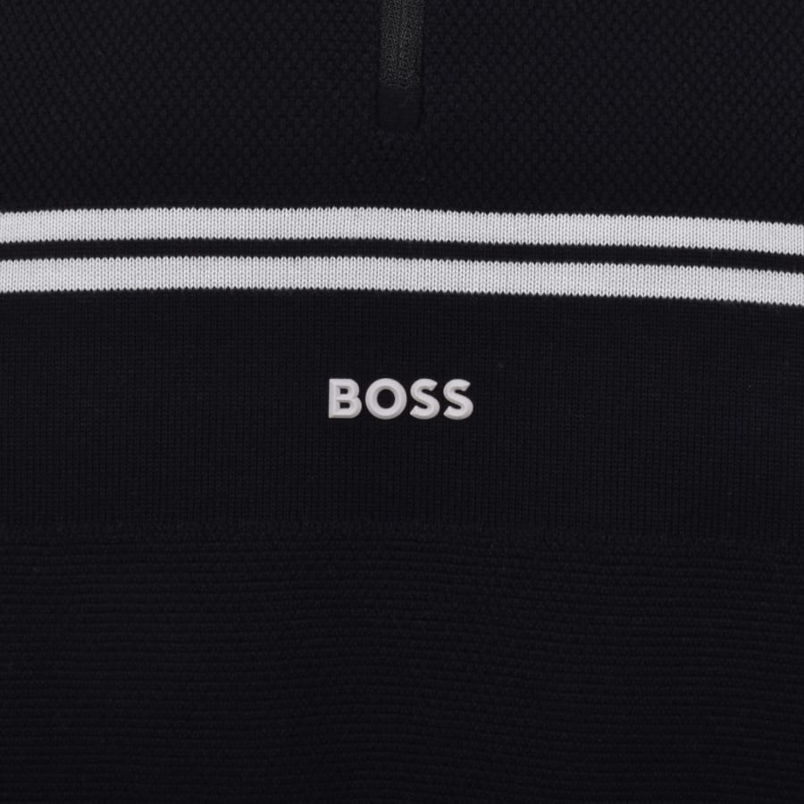 Image number 3 for BOSS Zip Neck Knit Jumper Dark Blue