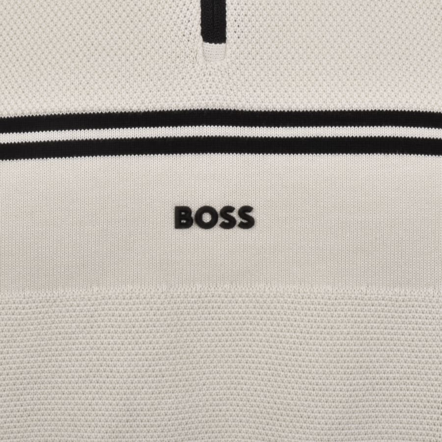 Image number 3 for BOSS Zip Neck Knit Jumper Cream
