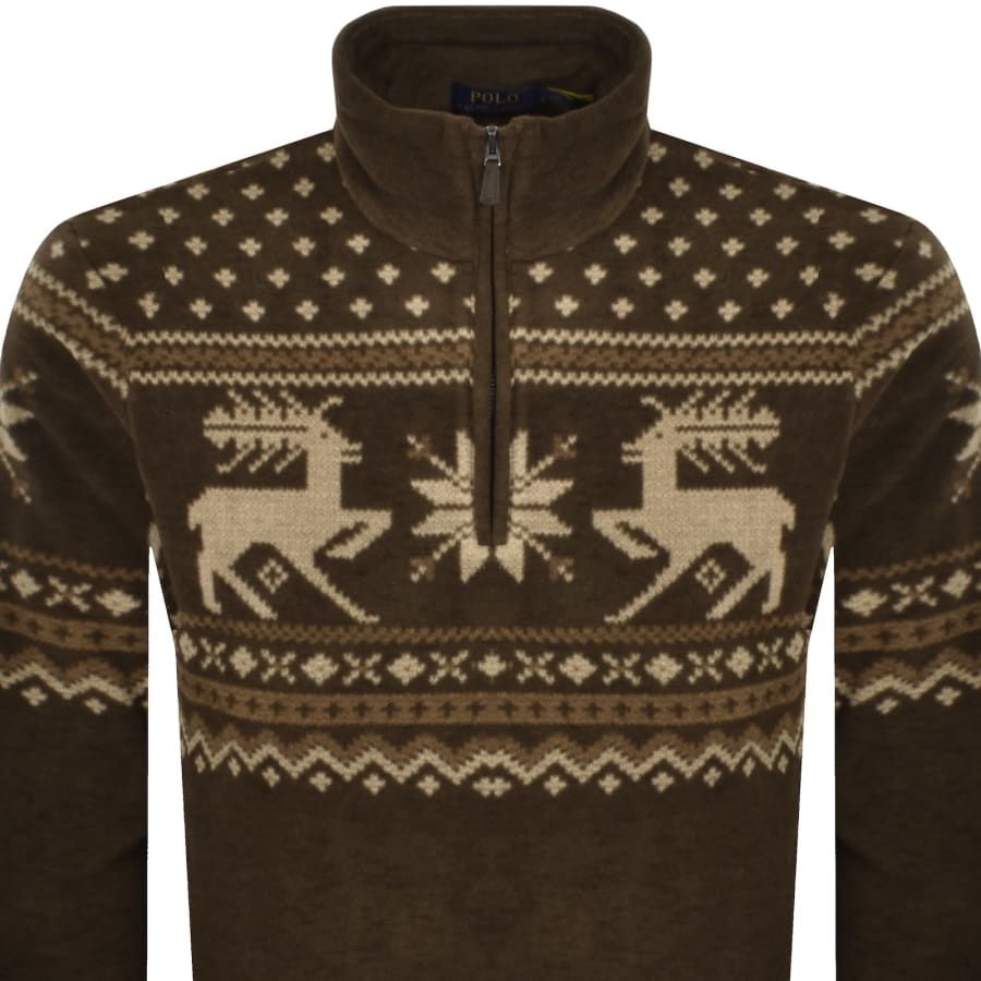 Image number 2 for Ralph Lauren Half Zip Sweatshirt Brown