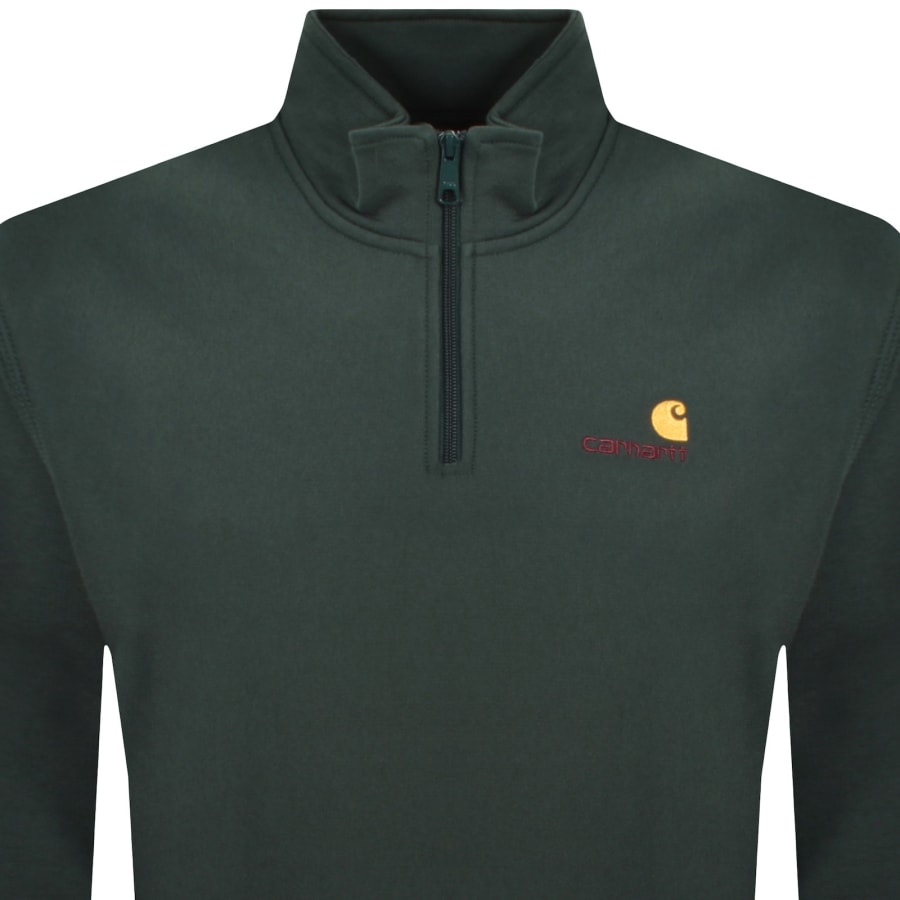 Image number 2 for Carhartt Half Zip Script Logo Sweatshirt Green