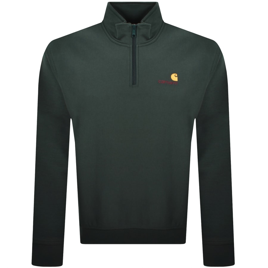 Image number 1 for Carhartt Half Zip Script Logo Sweatshirt Green