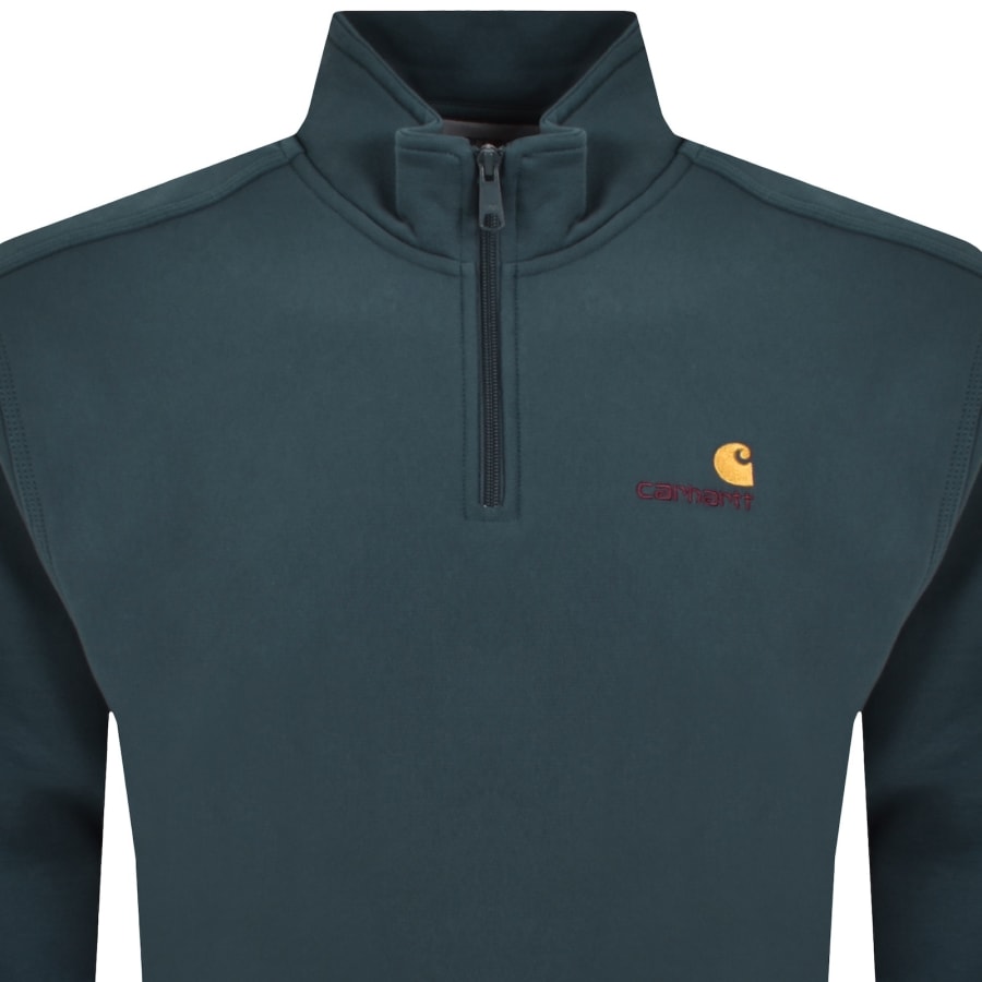 Image number 2 for Carhartt Half Zip Script Logo Sweatshirt Blue