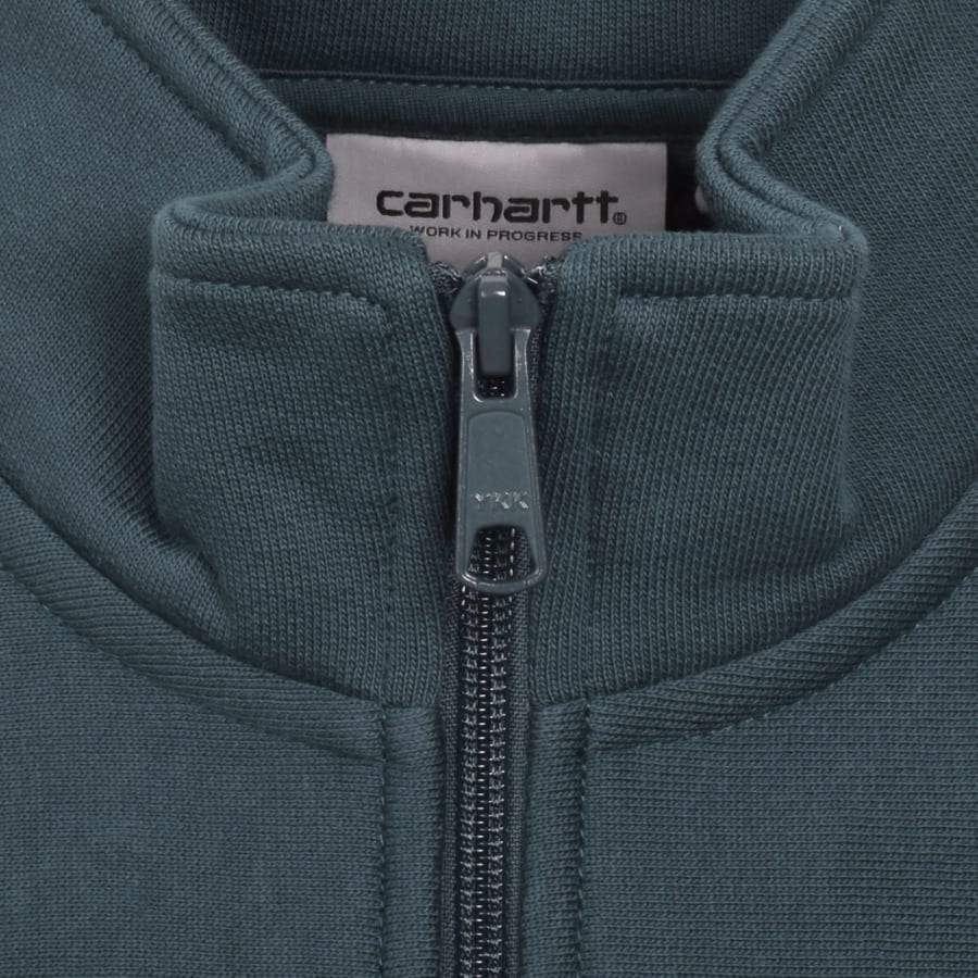 Image number 4 for Carhartt Half Zip Script Logo Sweatshirt Blue