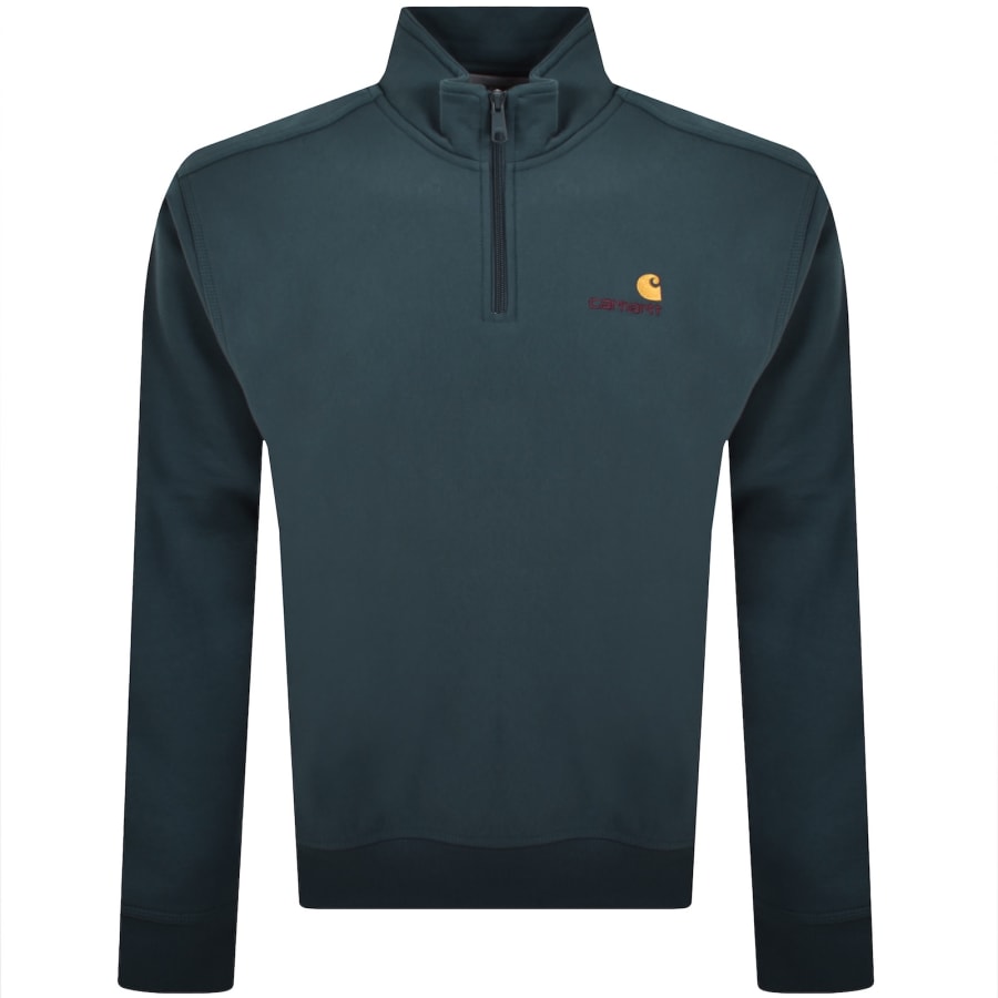 Image number 1 for Carhartt Half Zip Script Logo Sweatshirt Blue